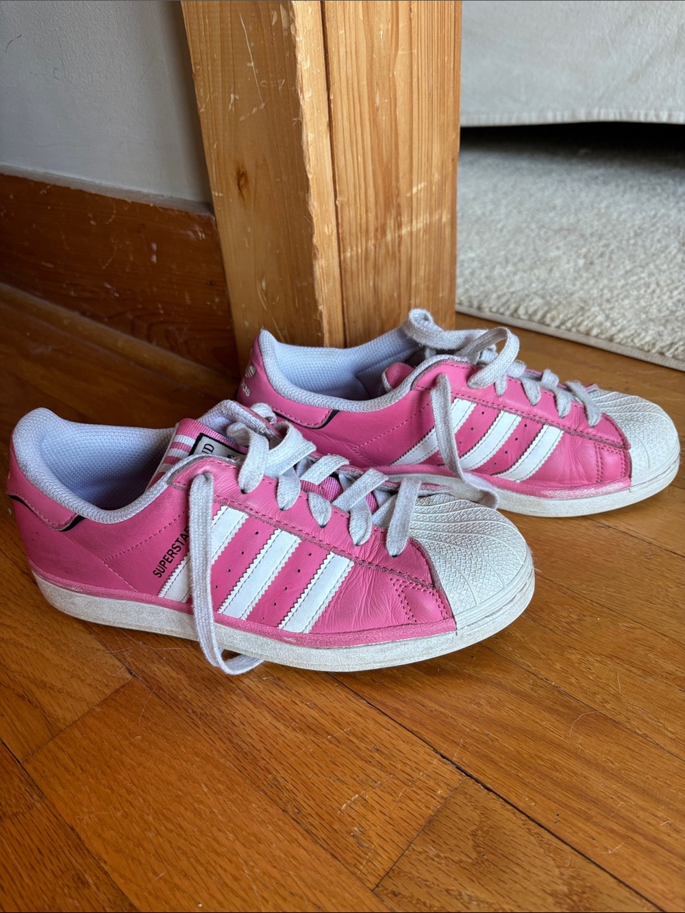 Adidas Pink Superstar Style Sneakers with White Stripes size 5